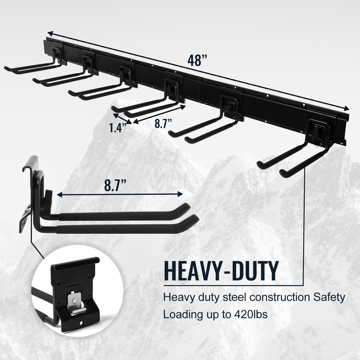 Locking Garden Tool Organizer, Garage Organization Wall Mount Storage Rack, Heavy Duty Metal Yard Tool Organizer, Adjustable Hanging Hooks, Hold Up to 3000lbs (32Inch Black)