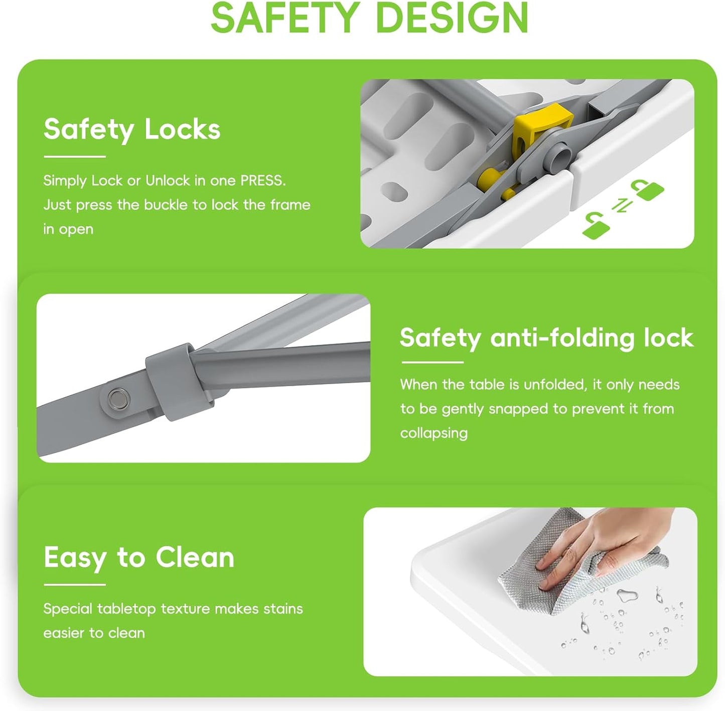 HLPB Folding Table Picnic Table Set, 6 ft Camping Table with 2 Benches, Outdoor Indoor Portable Folding Furniture for Working Meeting Party, Camping, Picnic, Weddings w/Handle and Safety Locks, White