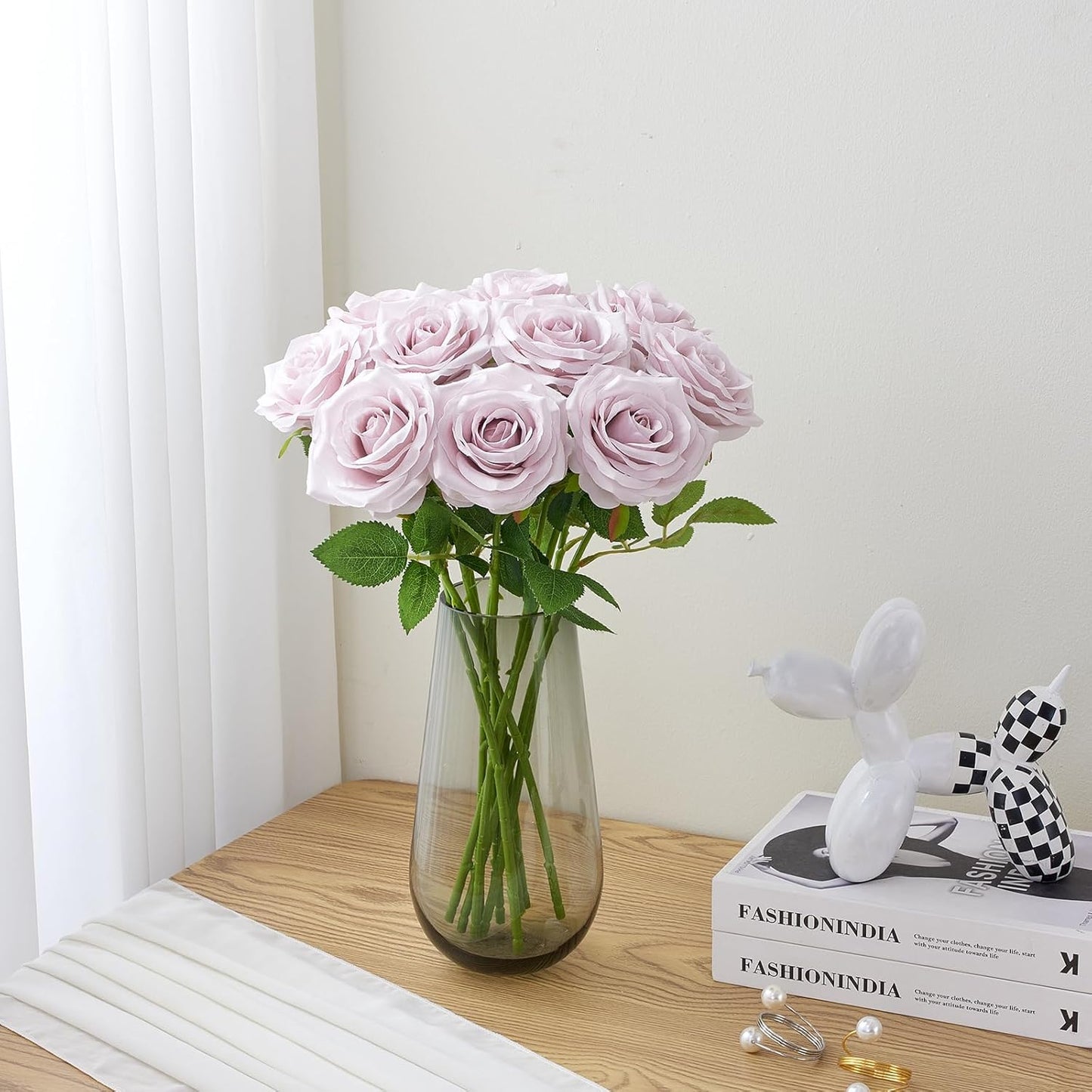 Artificial Rose 10pcs Open Flower Bouquet Faux Rose Stems for Wedding Arrangement, Bridal Bouquet, Centerpiece, Fake Faux Silk Flowers (Dusty Purple)