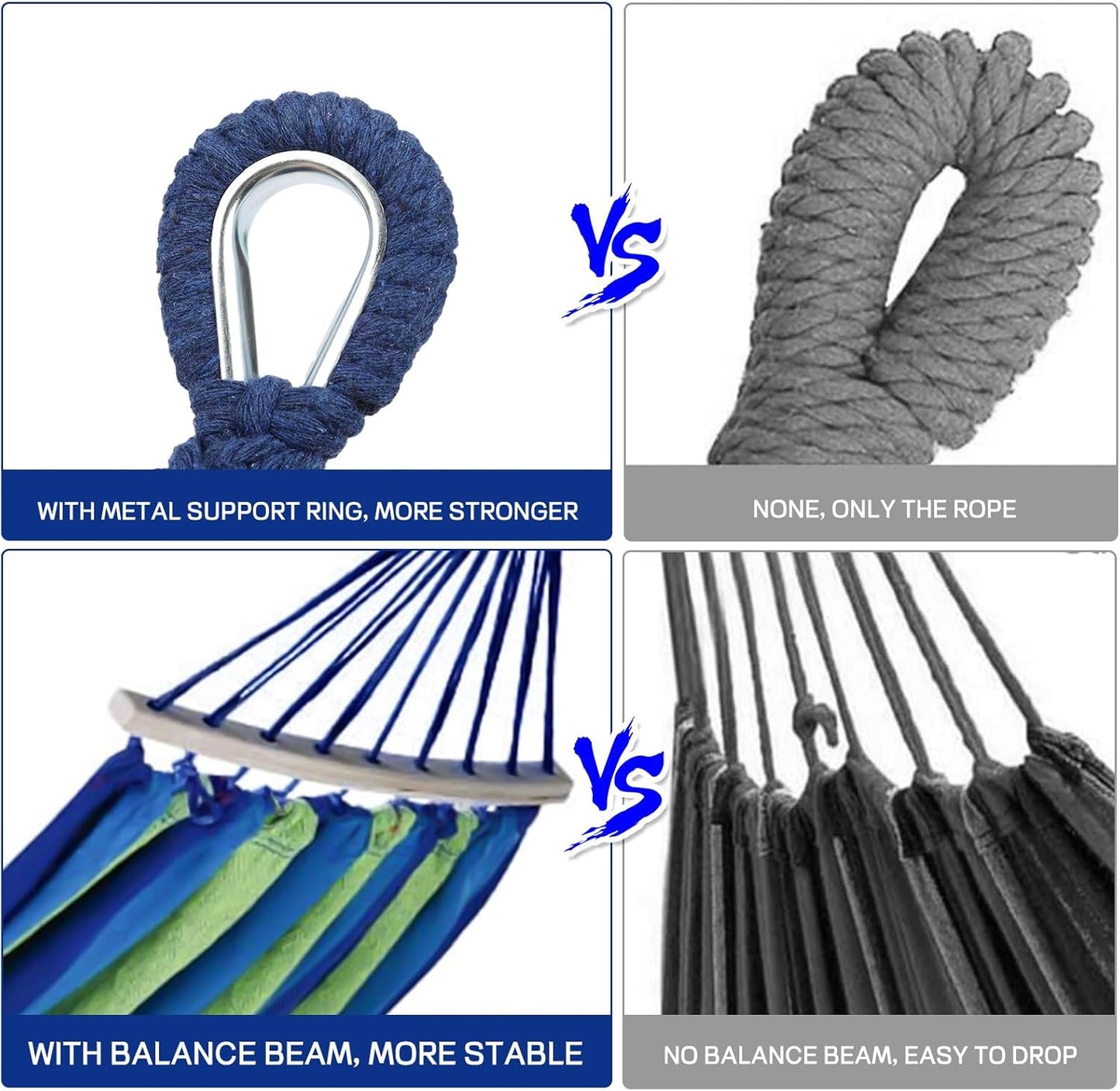 Durable Hammocks 660 Lbs Capacity, Camping Essentials Hiking Gear Accessories Max 2 X Tree Straps & Carabiners & Duckbilled Buckle & Thicker Rope & Portable Carrying Bag Included (Blue)