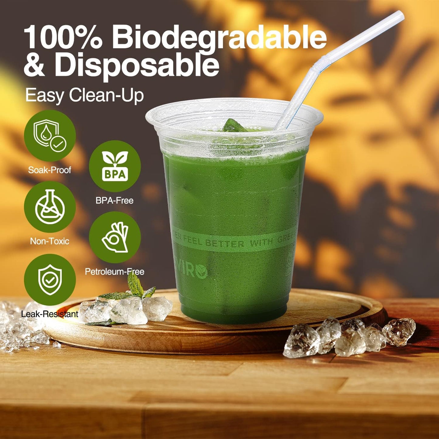 Eco Compostable Plant-Based Clear Plastic Cups 12oz Thick, Reusable, Disposable Iced Coffee Cups for Smoothies, Beer & Any Beverages for Parties, Weddings & Gatherings