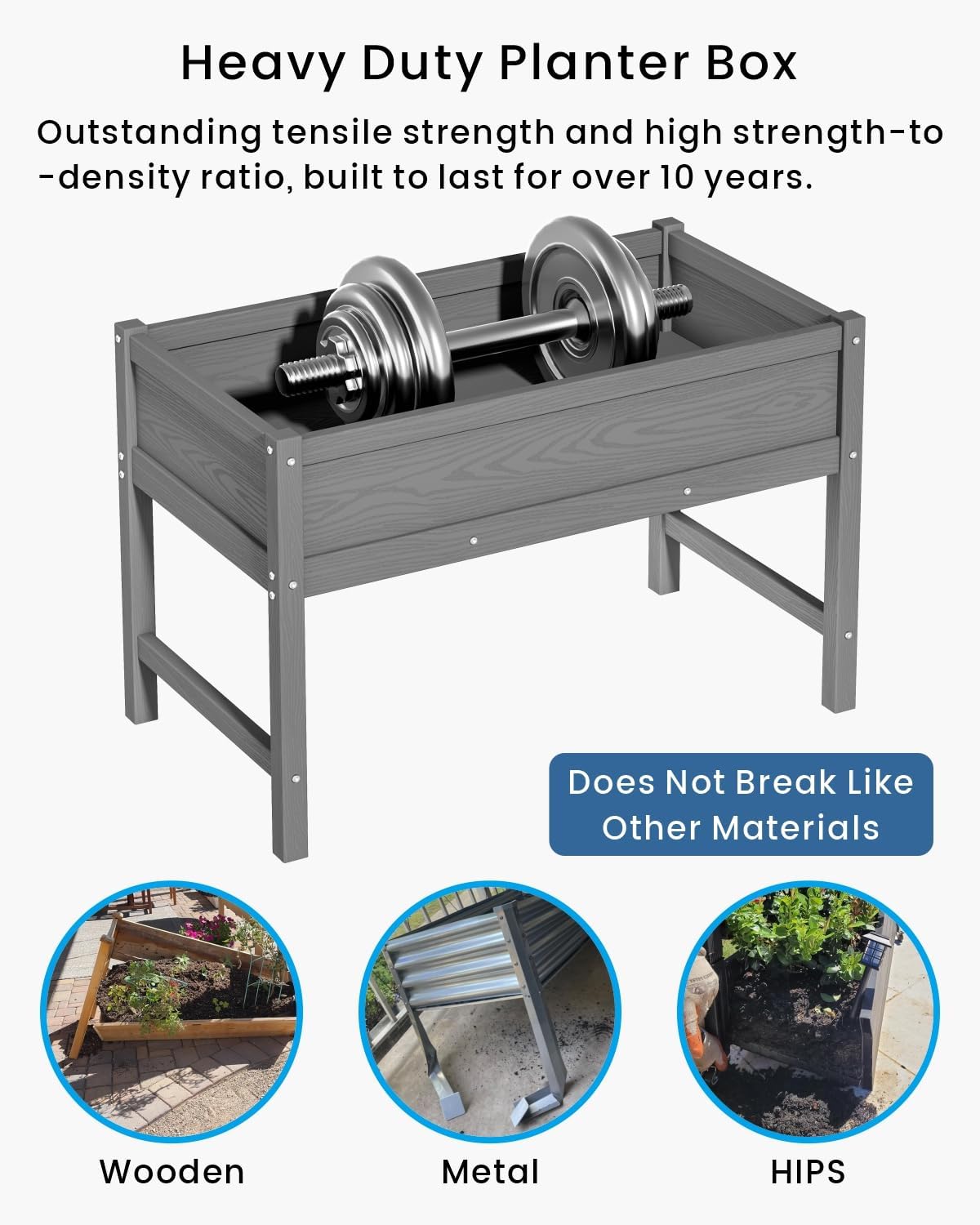 HDPE Raised Garden Bed with Legs, Outdoor Weather-Resistant Elevated Planter Box Stand for Seeds, Herbs, Flowers, Vegetables (Grey)