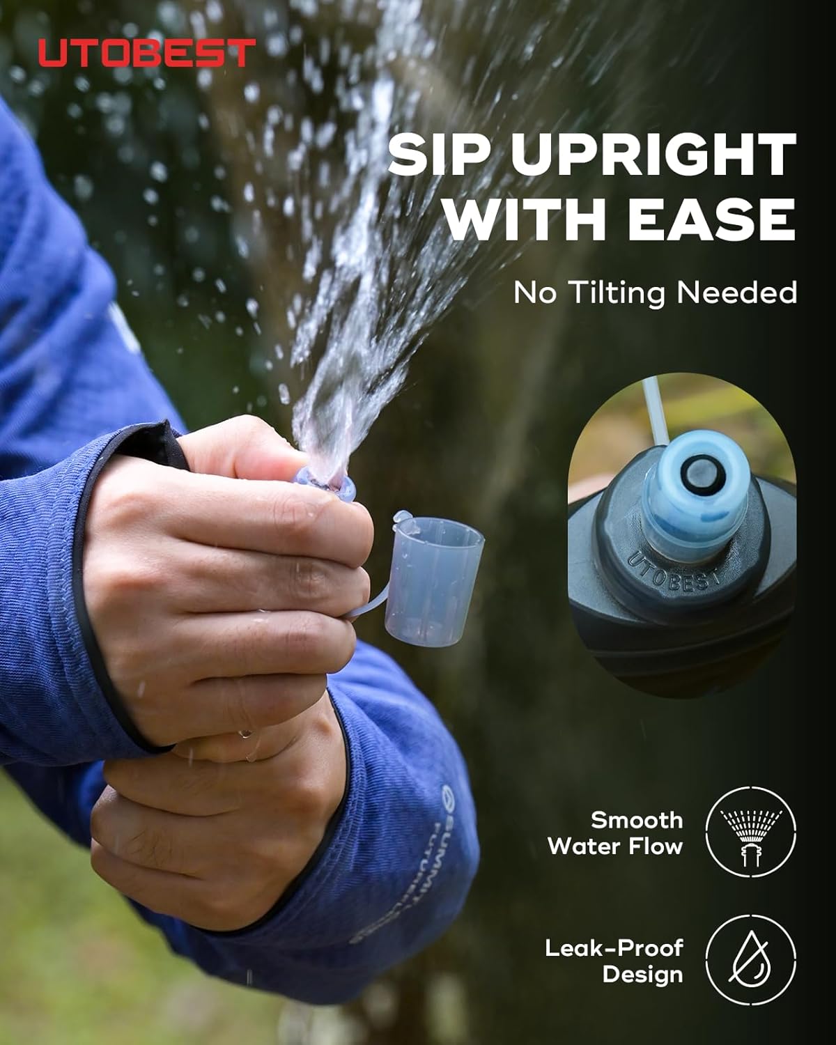 UTOBEST 200ml Soft Flask, 2 Pack Flexible TPU Hydration Water Bottle, Collapsible with 28mm Caliber for Running, Hiking, Cycling, Climbing, and Marathon Blue