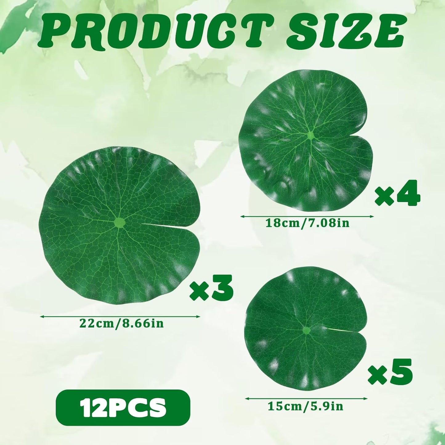 Artificial Lily Pads for Ponds, 12 Pcs Artificial Floating Foam Lotus Leaves Realistic Water Lily Pads Foliage Pond Decor Artificials Foliage Pond Decor for Pool Patio Aquarium Outdoor Ponds, 3 Size