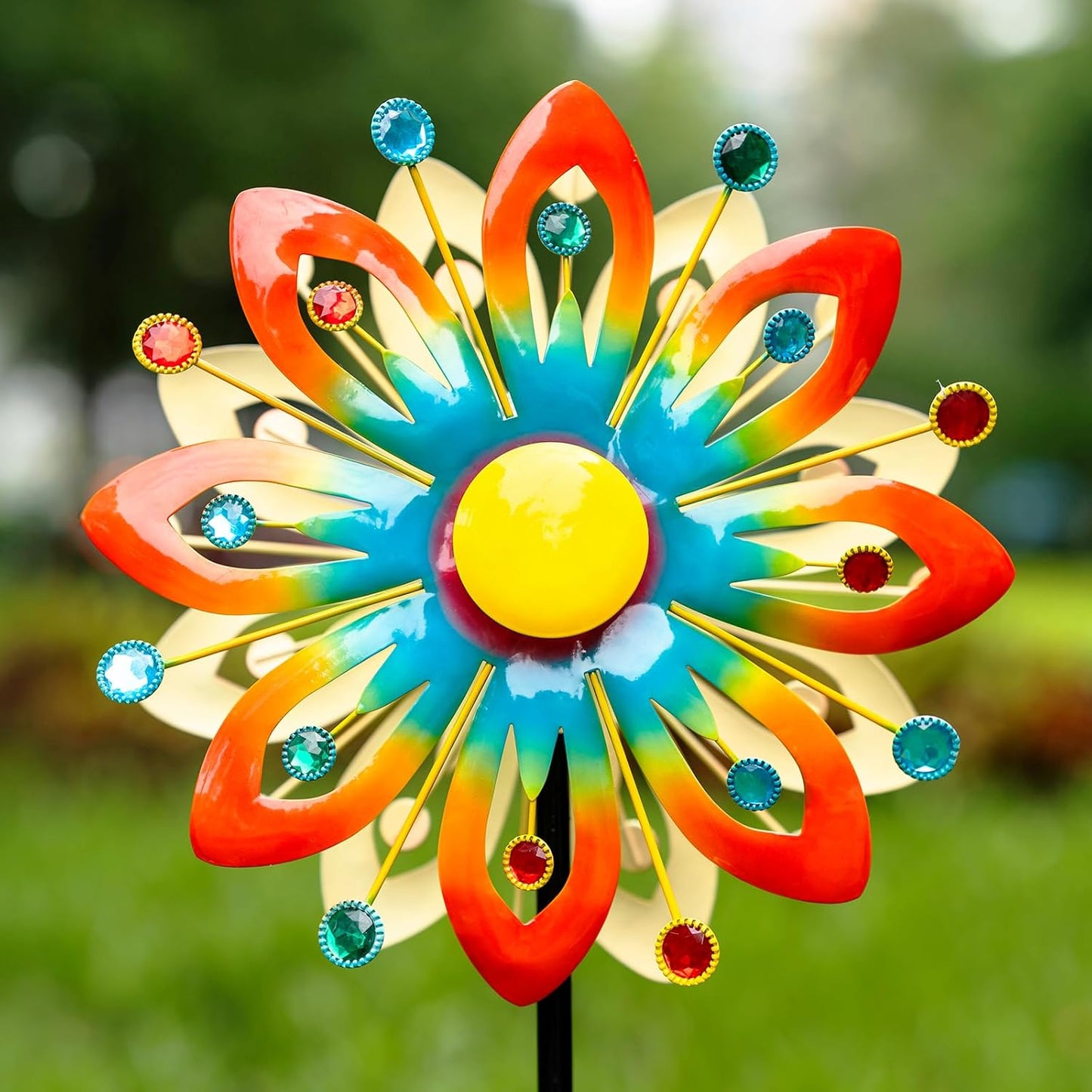 Soalr Wind Spinners -60.63 Inch Outdoor Metal Stake Yard Wind Sculptures, Solar Powered Multi-Color LED Glass Ball with Kinetic Wind Spinner Windmills for Outdoor Lawn & Garden Decoration