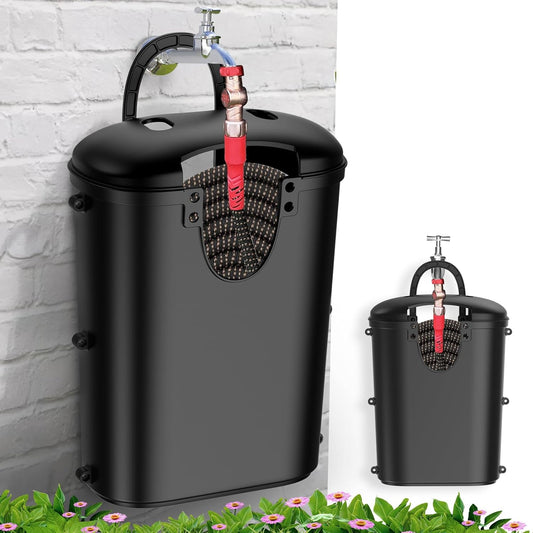 Riokko Garden Hose Holder Bucket, Hose Storage, Water Hose Storage for Outside, Hose Box Fits 25FT Heavy Duty/100FT Expandable/50FT Flat/50FT Stainless Steel Hoses, Hanging Handle & Drain Hole Design