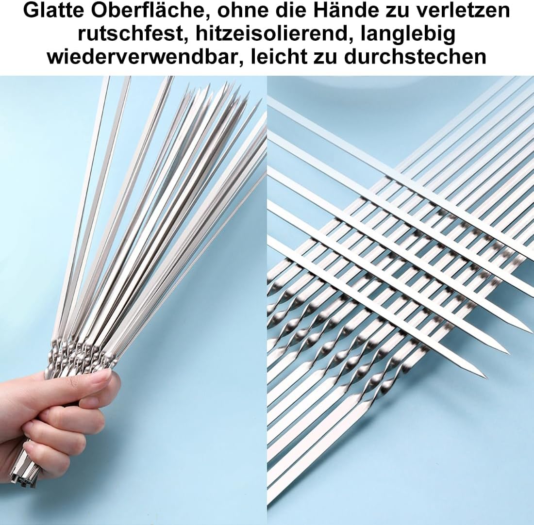304 Stainless Steel 13.2" Long Flat Barbecue Skewers,20PCS/40PCS BBQ Kebab Skewers with Portable Metal Storage Tube,Reusable for Grilling Barbecue Kitchen Party and Outdoor Cooking (40PCS)