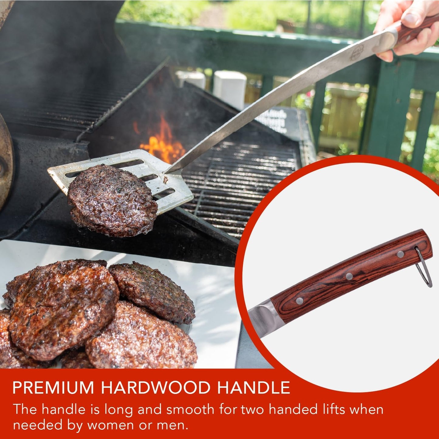 Grill Spatula 24-inch Super Long for Grilling Barbecue Griddle and Fire Pit Extra Strong Curved Neck Premium Hardwood Handle Large Stainless Steel Blade For BBQ Outdoor Kitchen and Grilled Food