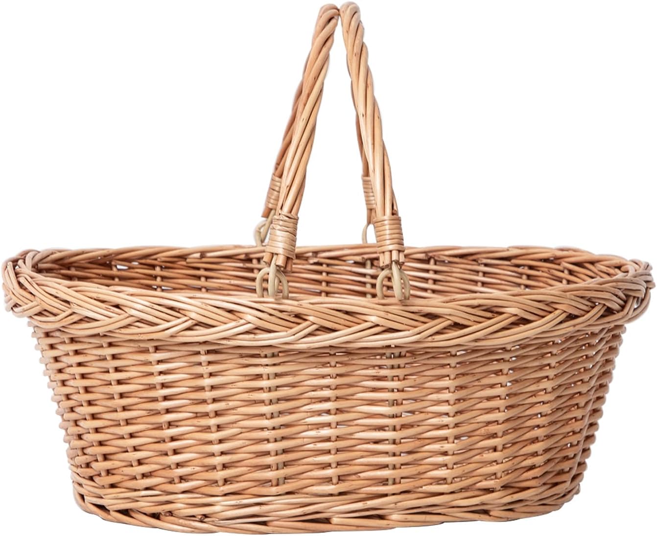 Wicker Picnic Basket with Handle, Natural Large Empty Basket Cheap Easter Egg Candy Storage Suitable for Toys, Flowers, Weddings (Original Color 15.75 * 11.81 * 5.91 inches)