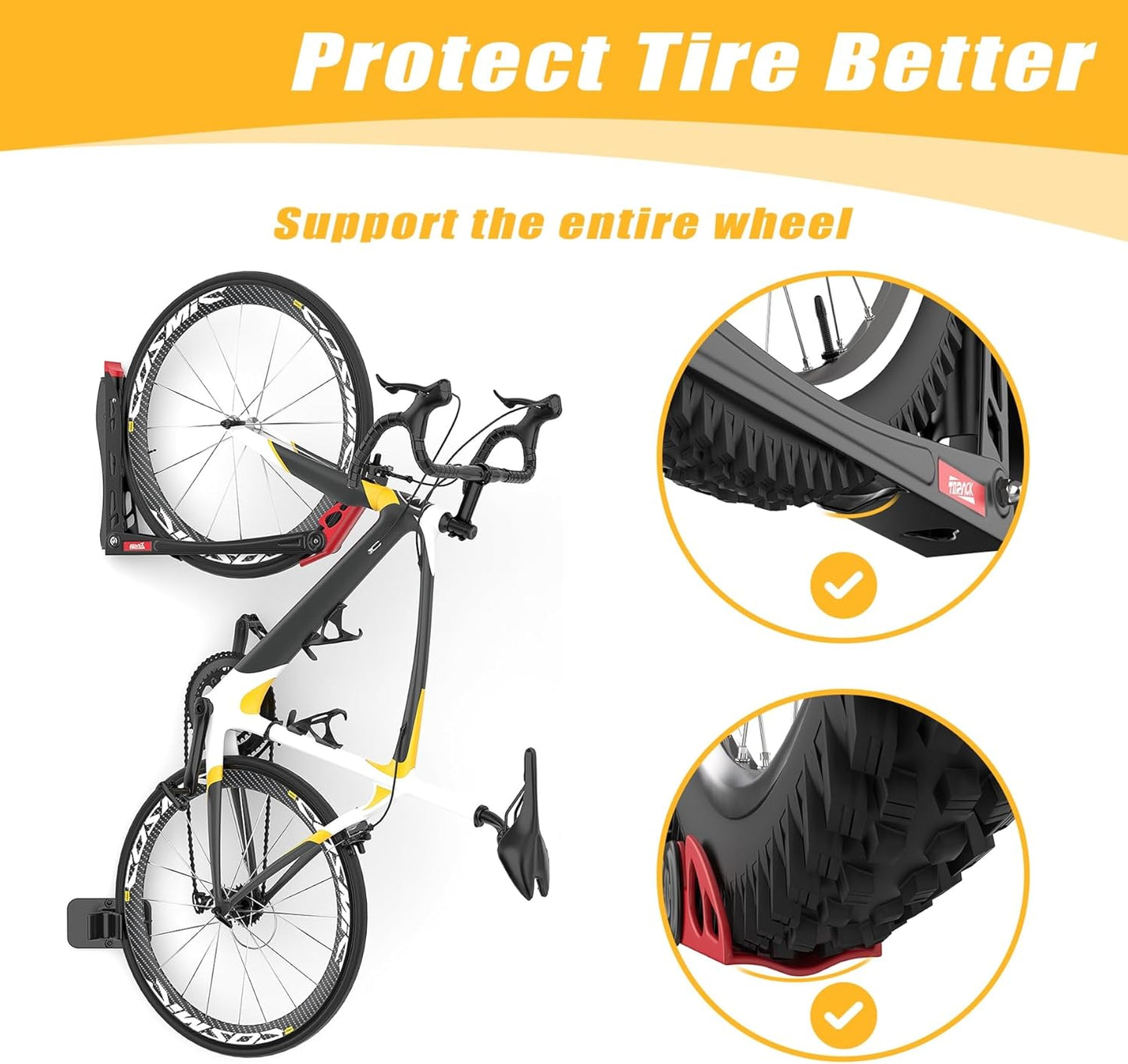 TORACK BIKEPAL No Lift Swivel Bike Rack, Space Saving Vertical Wall Mount Bike Holder for Garage Storage (1 Pack)