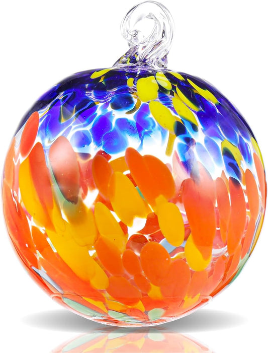 VOREEN 4" Hanging Glass Garden Gazing Ball Hand Blown Glass Witch Ball Christmas Ornament Friendship Balls for Outdoor Garden Patio Window Home Décor, Gift for Mom Wife Friend, Red and Blue