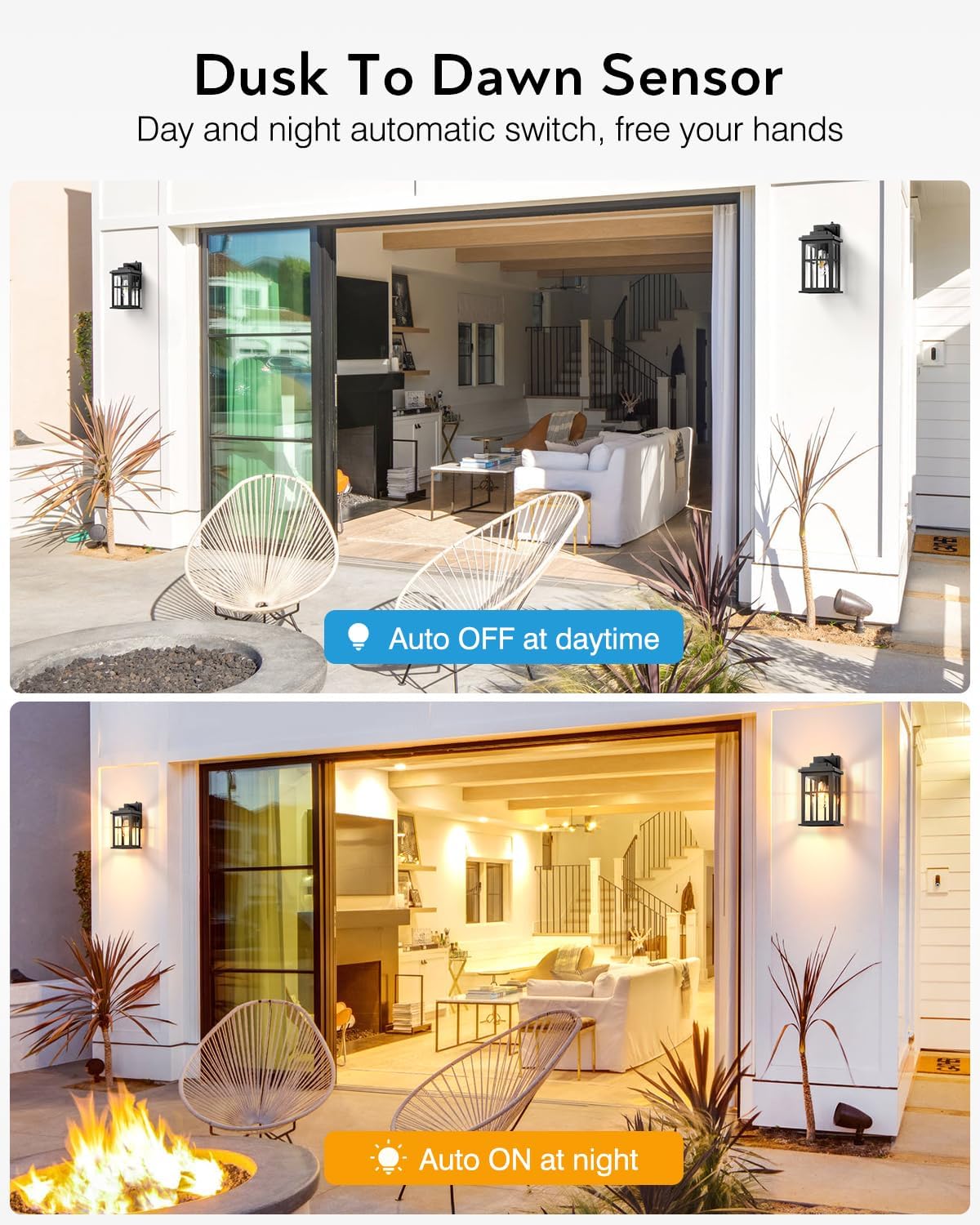 Outdoor Wall Lights Dusk to Dawn, Black Lights for House, Waterproof Exterior Lighting Fixtures, Outdoor Light Fixture with Tempered Glass for House, Porch, Garage, Doorway