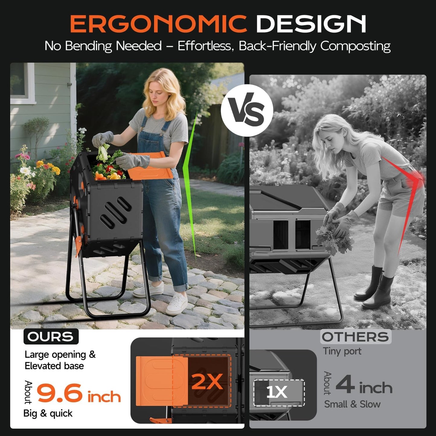 Compost Bin Outdoor 22.5 Gallon, Easy Assemble Composter Tumbler, 360°Rotating Garden Compost Bin for Fast Composting, Tumbling Composter for Outside, Backyard, and Yard