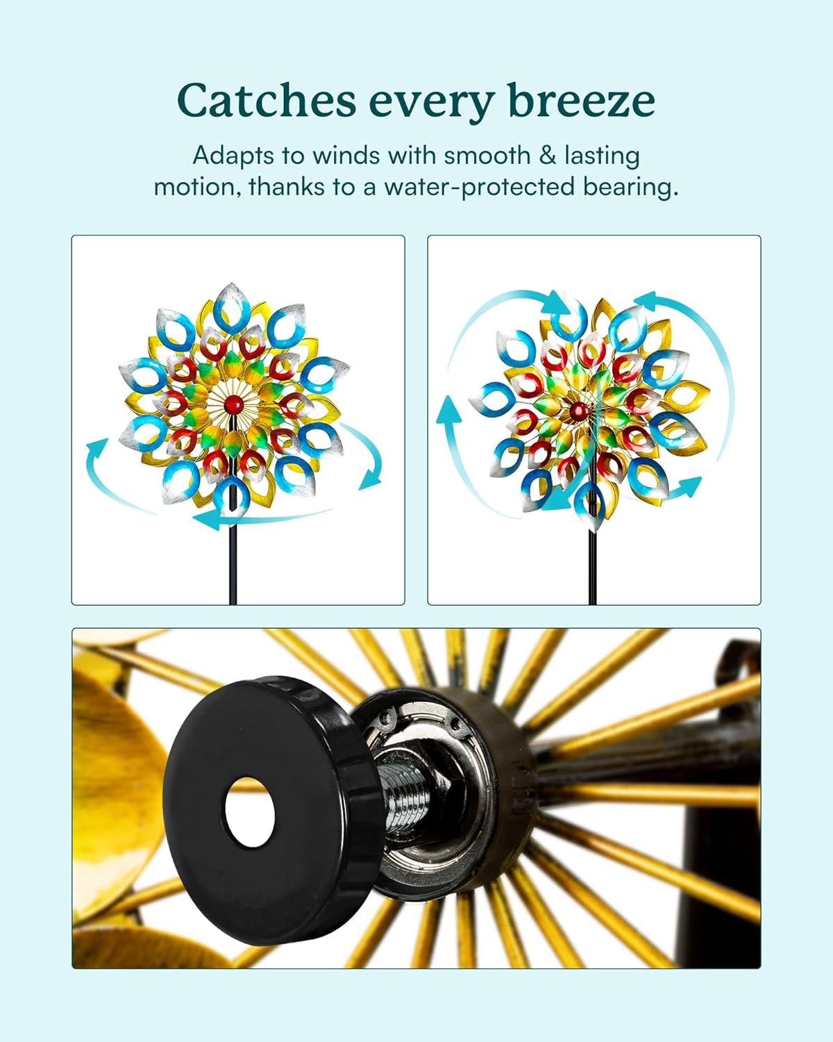 Yard Garden Wind Spinners with Stake - Large Outdoor Metal Wind Spinners, Lawn Yard Art Garden Decor (24" W x 84" H)