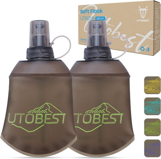 UTOBEST 150ml Soft Flask, 2 Pack Flexible TPU Hydration Water Bottle, Collapsible with 28mm Caliber for Running, Hiking, Cycling, Climbing, and Marathon Green