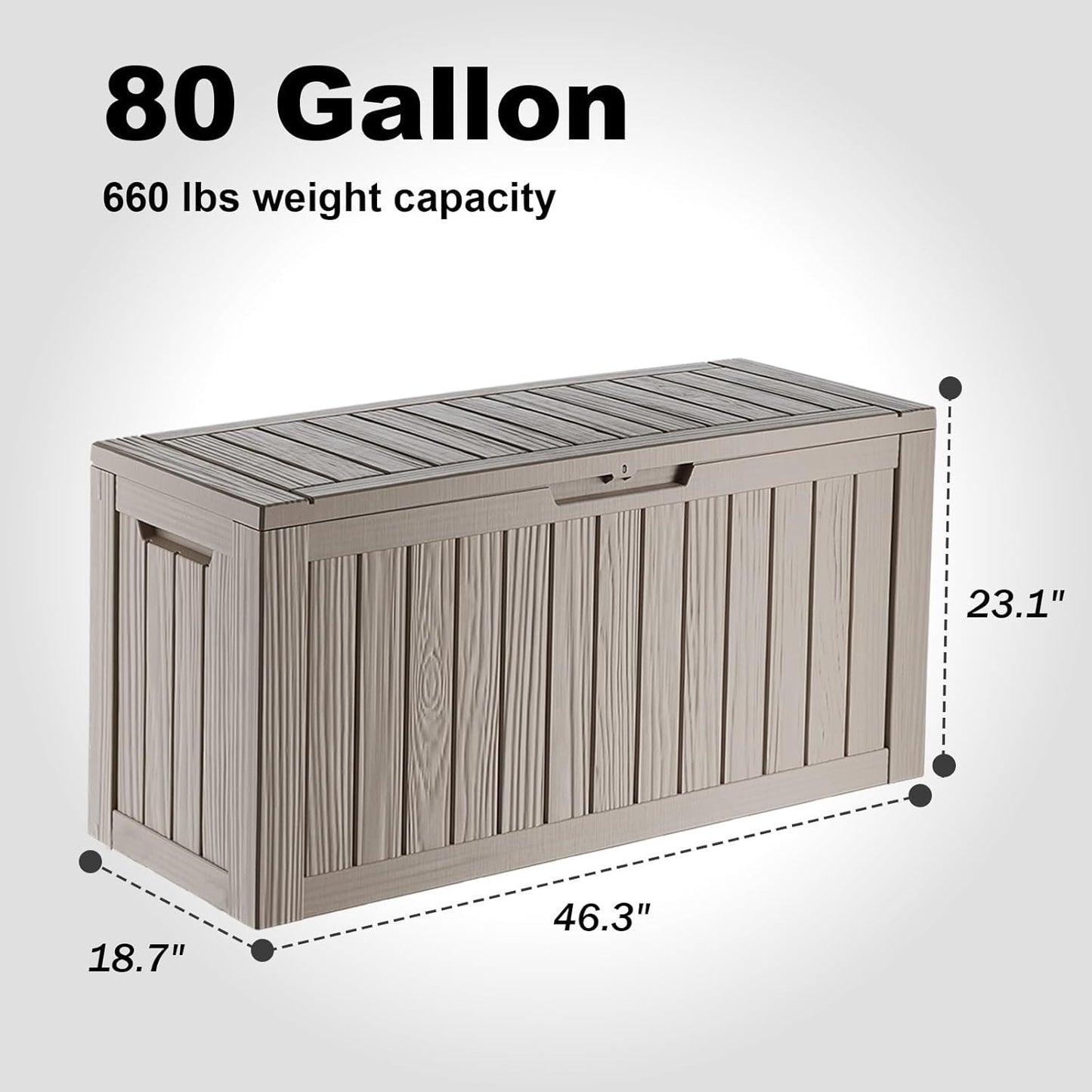 80 Gallon Outdoor Storage Box – Waterproof Deck Box for Garden & Patio,Light Brown