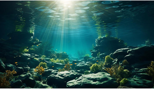 Aquarium Background Underwater Aquatic Plants Rocks Fish Terrarium Backdrop Sunlight Rays Coral Fish Tank Background Cave Style Landscape Sea Grass Tank Wallpaper Poster Vinyl 30x18in