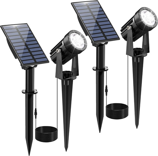 Solar Spot Lights Outdoor, Solar Landscape Spotlights IP65 Waterproof 9.8ft Cable, Auto On/Off Outdoor Wall Lights for Garden Yard Driveway Porch Walkway Pool (6000K White 2 Pack)
