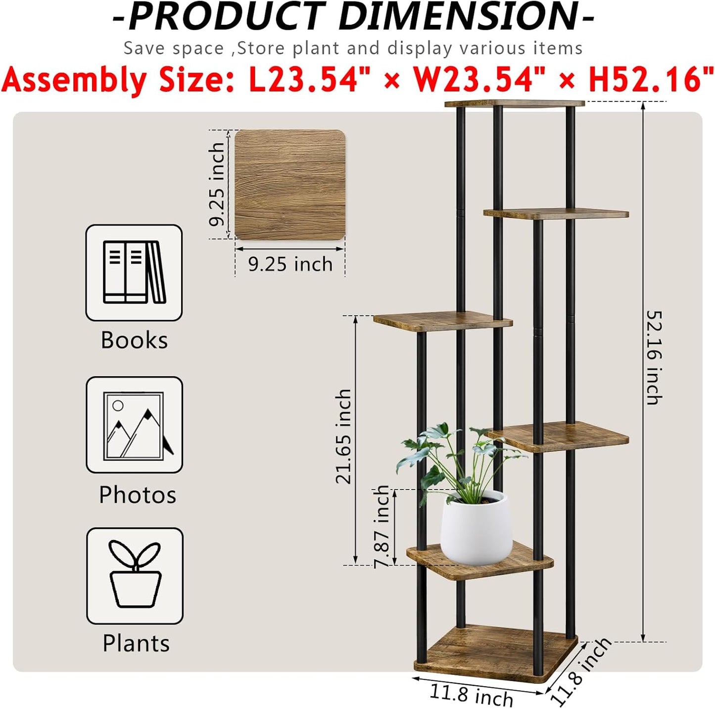 AZERPIAN Plant Stand 6 Tier Indoor Metal Flower Shelf for Multiple Plants Corner Tall Flower Holders for Patio Garden Living Room Balcony Bedroom, Black