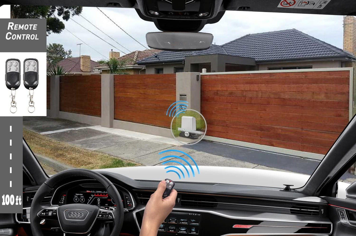 Blütezeit 2650lb Automatic Sliding Gate Opener Rack Drive Operator for Heavy Driveway Slide Gates Up to 40 Feet, Rolling Gate Motor with 2 Remote Controls, Infrared Sensor & Complete Hardware Kit