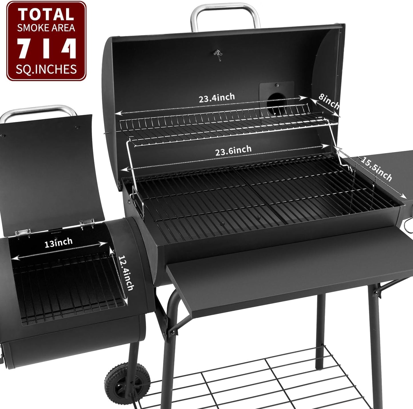 Charcoal Grill with Offset Smoker,BBQ Grills with Side Table,Outdoor Cooking with 714 Square Inches,Backyard Camping Picnics, Patio and Parties, Black by DNKMOR