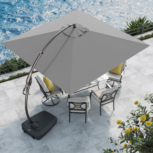 Grand patio 10x10 FT Patio Cantilever Umbrella with Base Outdoor Large Square Tilting Offset Umbrellas for Deck Backyard (Gray, 10x10 FT)
