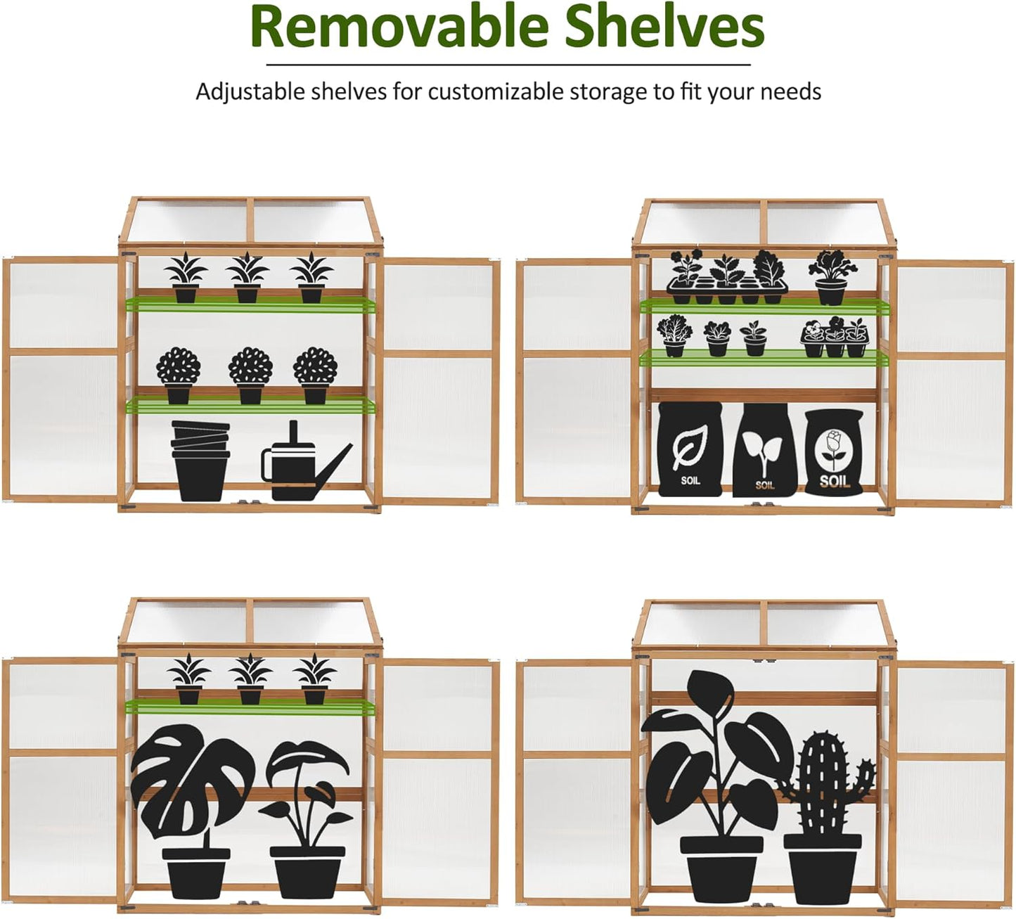 Macrout Cold Frame Greenhouse, Large Wooden Greenhouse Cabinet, Garden Cold Frame with Adjustable Shelves for Outdoor Indoor Use, 1344 (Natural)