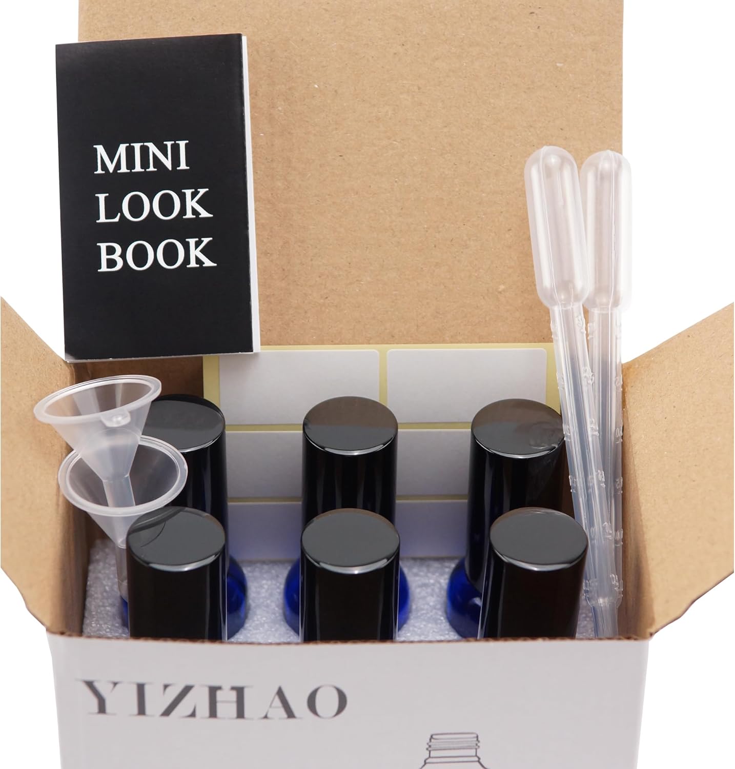 YIZHAO Blue Glass Spray Bottles 2oz, with Small Fine Mist Spray, Metal Cap, Refillable for Essential Oil,Travel,Cleaning,Perfume,Aromatherapy,Makeup – 6 Pcs