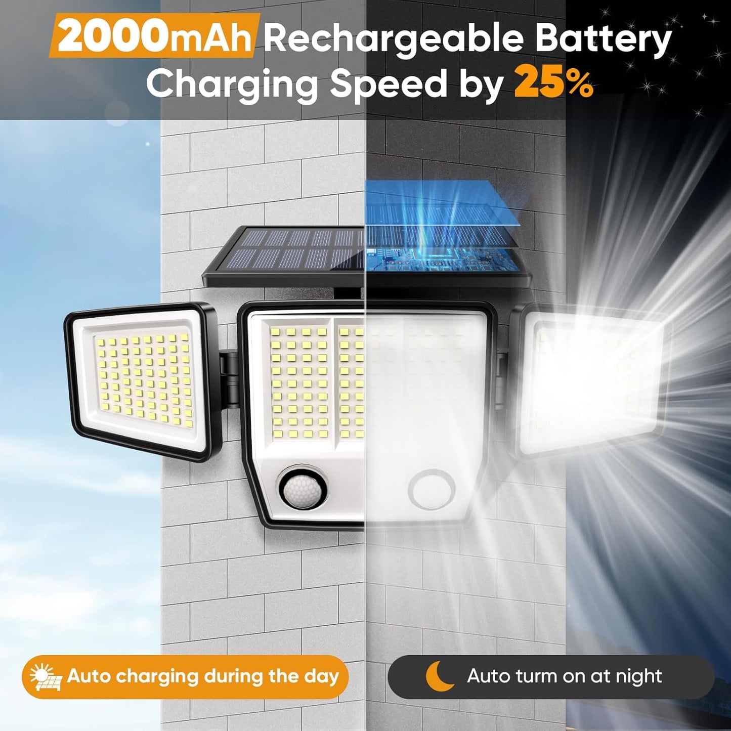 Solar Motion Sensor Outdoor Lights Waterproof - 3000LM 3 Modes Security Lights Outdoor 270° Illumination IP65 LED Solar Flood Wall Light for Garden Yard Patio Pathway (3 Pack)