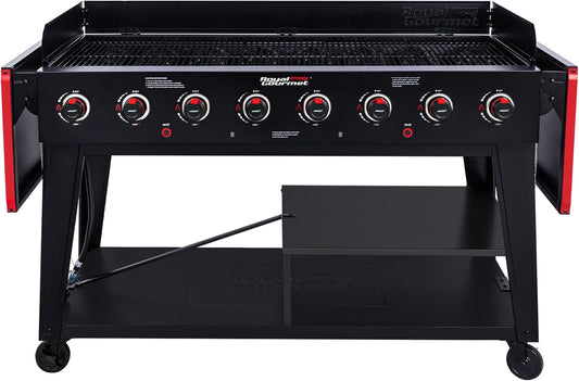 Royal Gourmet GB8003 8-Burner Propane Gas Grill with Foldable Side Tables, Large Propane BBQ Grill with Porcelain-Enameled Steel Wire Grates for Outdoor Party or Backyard Grilling, Black