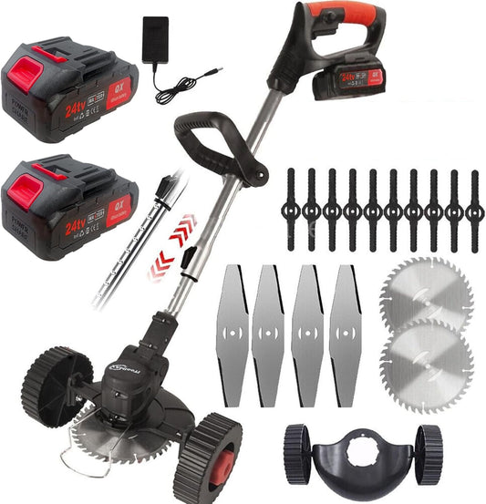 3 in 1 iToolMax Cordless Grass Trimmer, Electric Weed Wacker Cordless, Weed Eater Battery Powered with Two 21V/1500mAh Batteries, Brush Cutter & Grass Trimmer & Lawn Edger with 3 Types of Blades