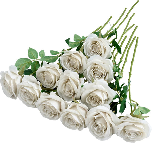 12pcs Rose Artificial Flowers Fake Roses Nude Silk Roses Silk Flowers Rose with Long Stems for Wedding Home Party Centerpieces Decorations