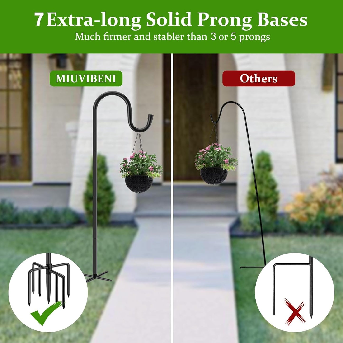 Shepherds Hooks for Outdoor with 7 Base Prongs, 72 Inches Heavy Duty Garden Bird Feeder Pole for Hanging Lantern, Plant Baskets, Solar Light Lanterns, Outdoor Plant Hanger Hook,1 Pack