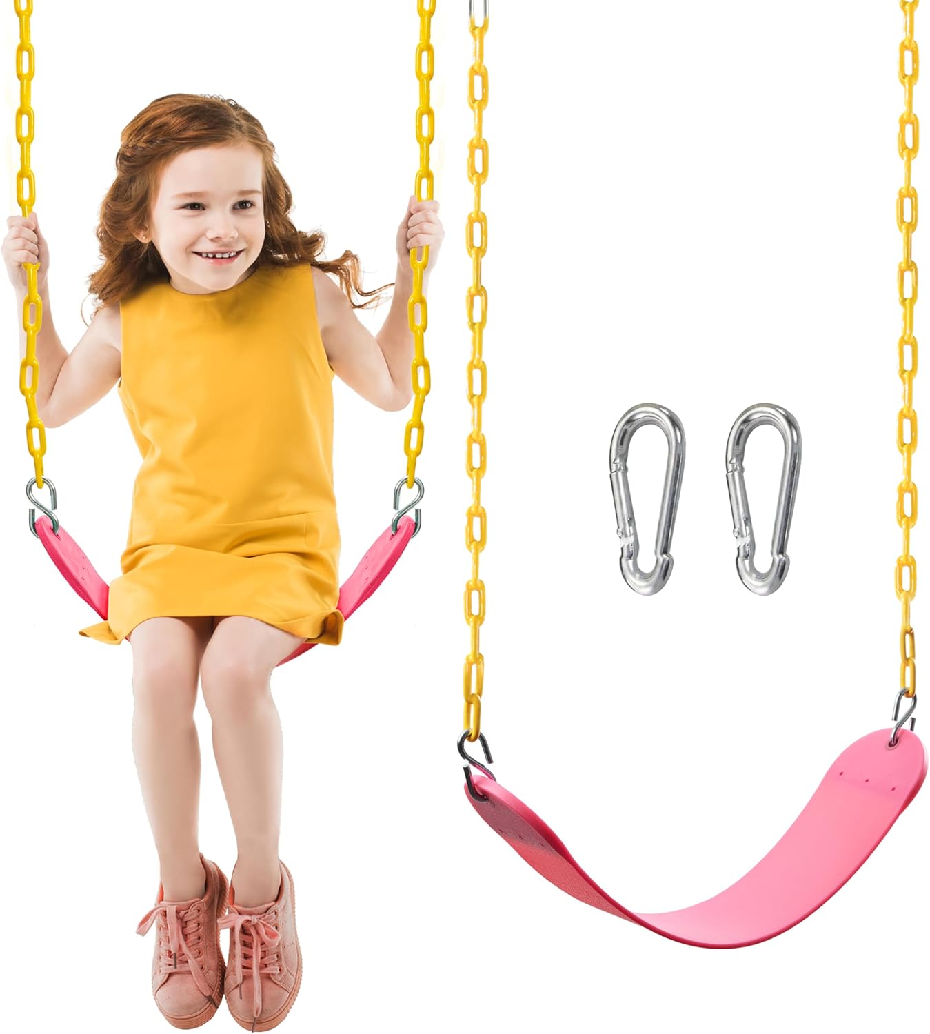 TURFEE Swings for Outdoor Swing Set -SwingSeat Replacement Kits with Heavy Duty Chains - Backyard Swingset Playground Accessories for Kids (Pink)