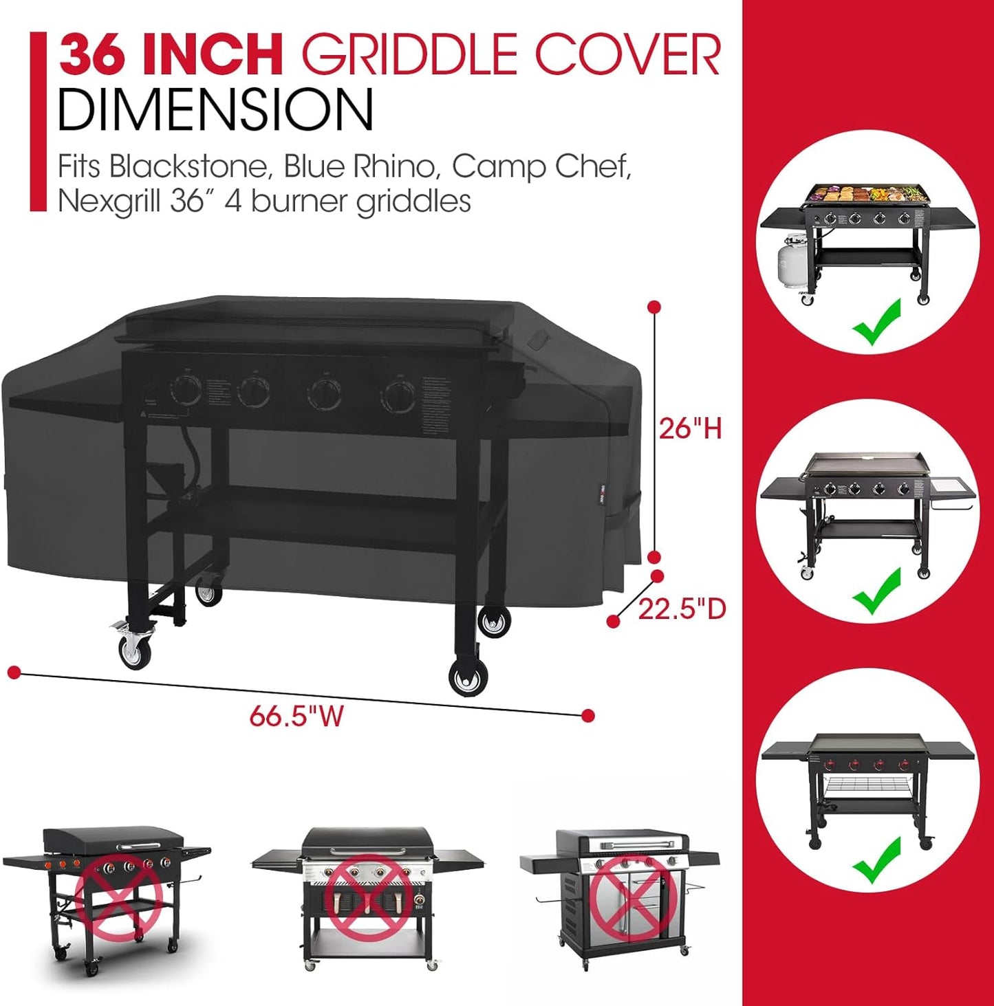 Unicook Griddle Cover for Blackstone 36 Inch Griddle Cooking Station, Waterproof Flat Top Grill Cover with Seam Taping and Support Pole, Heavy Duty Outdoor BBQ Cover for Camp Chef, Nexgrill etc