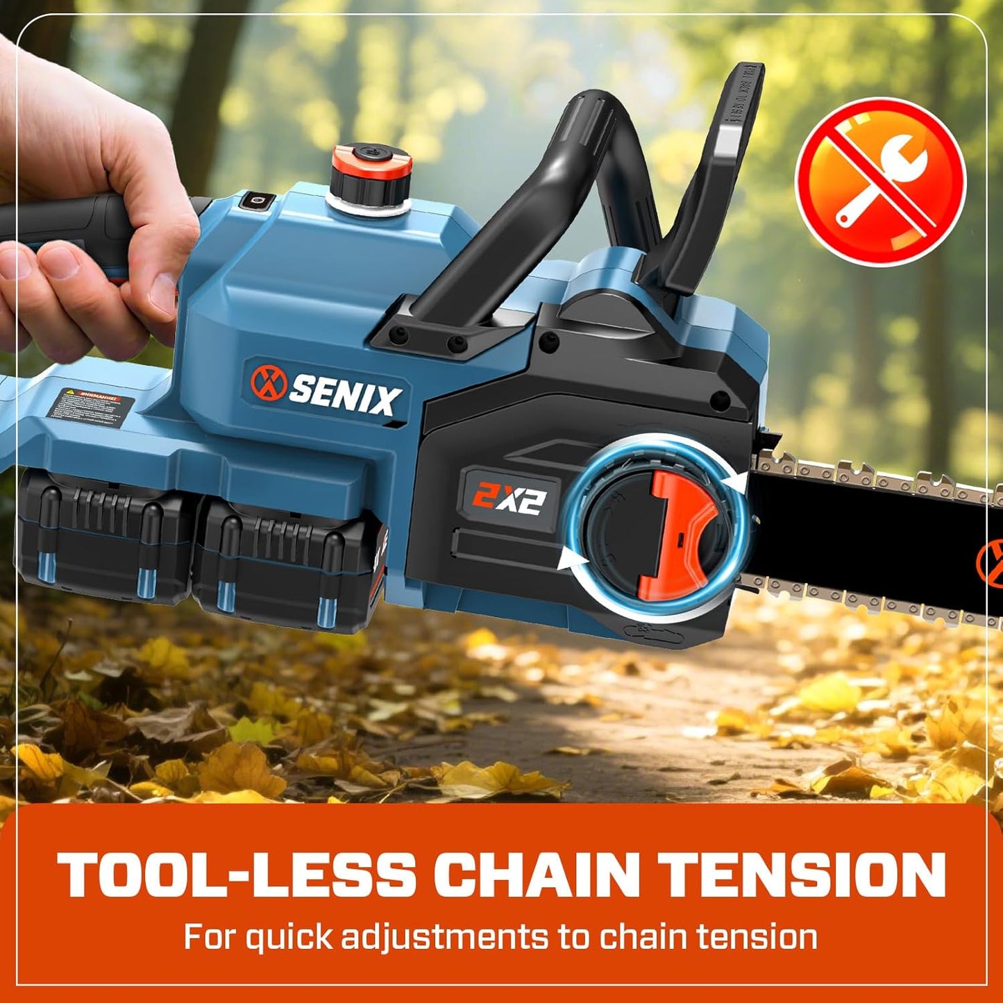 SENIX 40V 14" Electric Chainsaw, Cordless Battery Powered Chainsaw, Brushless Chain Saw, Includes 2x4Ah Batteries & Charger, Garden Tool for Trees, Pruning, Branch Cutting, Yard, Gift, CSX2-M2