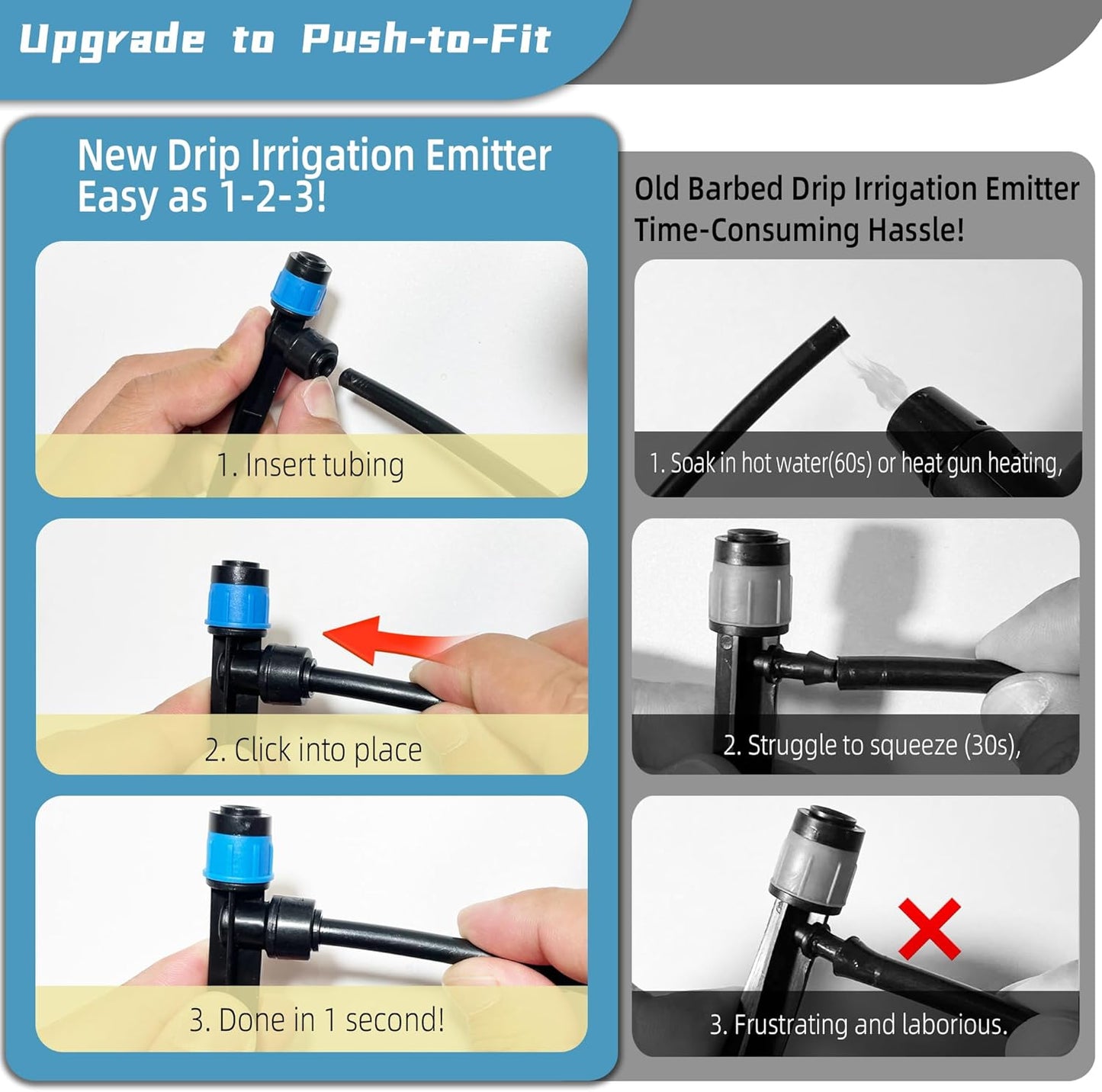 60PCS Push-to-Fit Drip Irrigation Emitters for 1/4 inch Irrigation Tubing, Adjustable 360 Degree Vortex Drip Emitters with Stake, Irrigation Dripper Sprinklers for Drip Irrigation System
