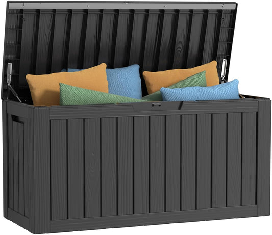 DRATO 80 Gallon Deck Box, Outdoor Storage Box for Patio Furniture, Patio Cushions, Gardening Tools, Pool Supplies 480lbs Weight Capacity,Waterproof Resin Storage Boxes