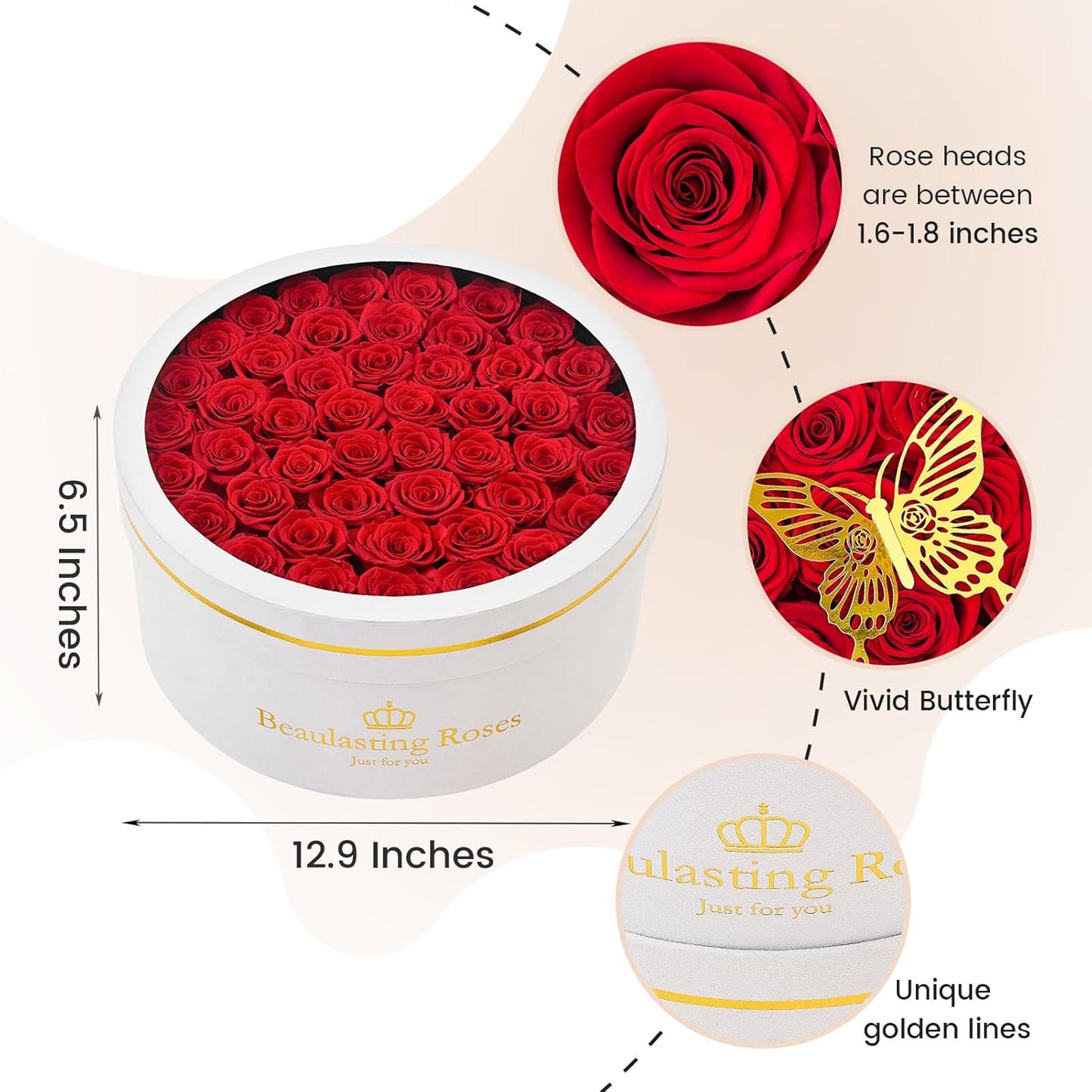 Preserved Roses Forever Flowers Real Roses in a Box Mother's Day Birthday Flowers for Her Mom Women Wife Valentine's Day, Red, 47 Piece