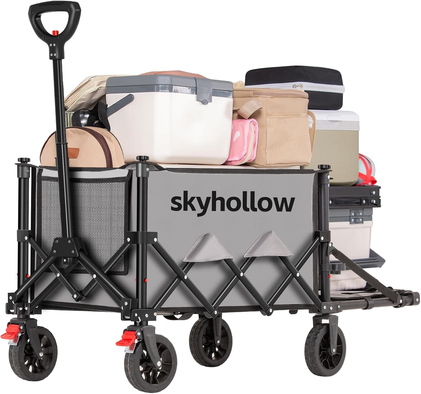 Collapsible Wagon Cart with Wheels Foldable,Folding Beach Wagons Carts Foldable for Grocery Shopping Camping Garden Fishing Sports