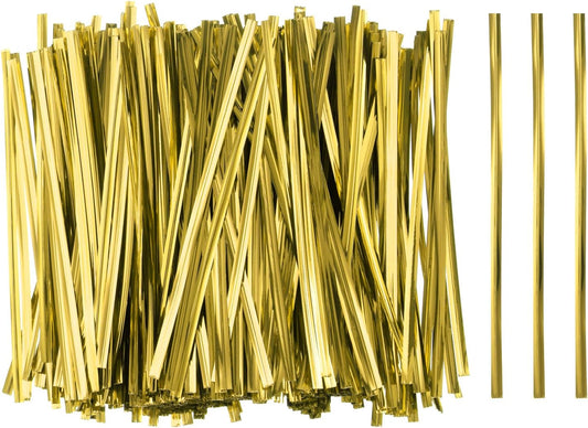 HARFINGTON 800pcs Bag Twist Ties 4.7" Reusable Plastic Metallic Twist Ties Wire Cable Ties for Party Bread Candy Cake, Gold Tone