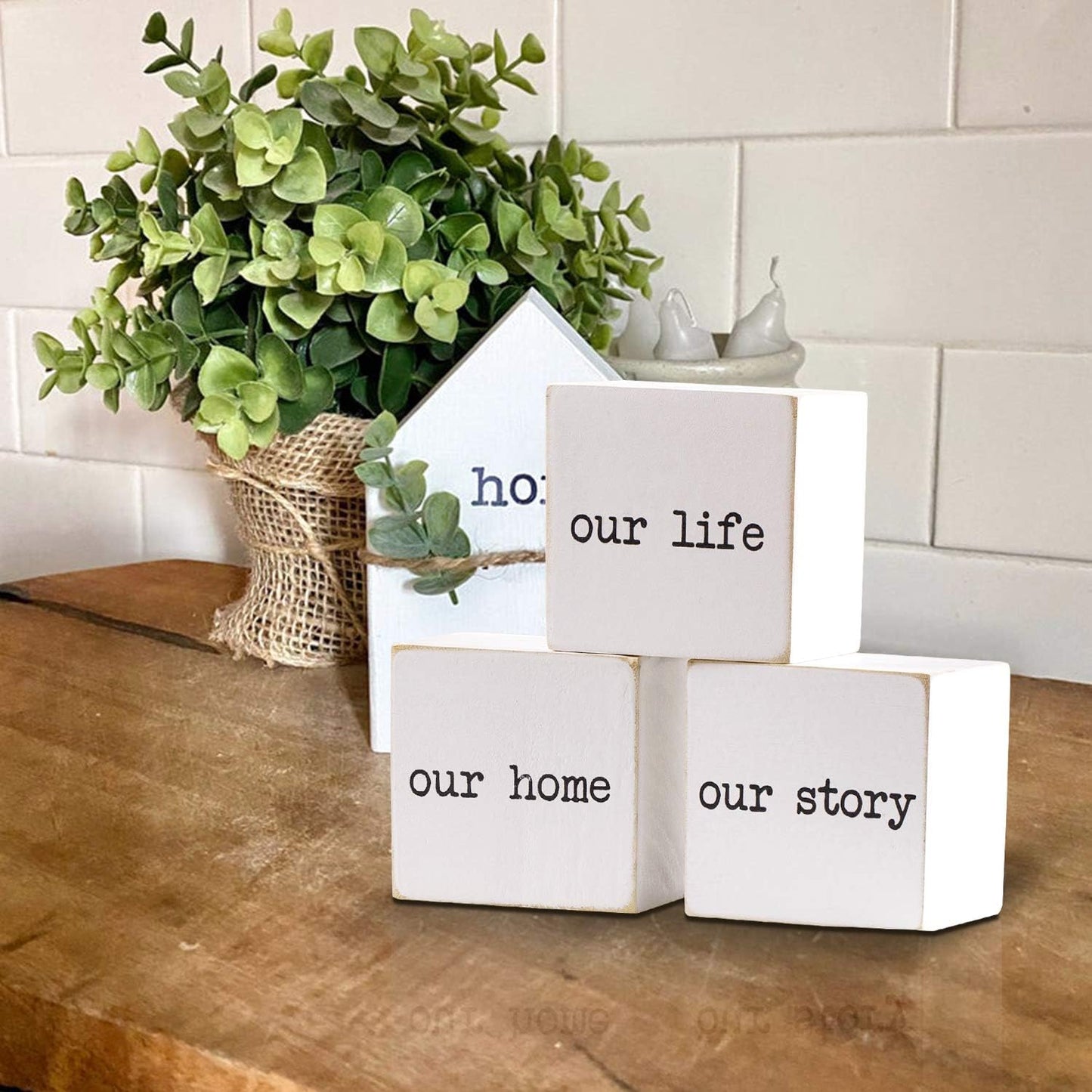 This is Us Sign & Our Life Story Home Letter Blocks - Farmhouse Table Rustic Home Decor, TV Stand Dining Room Modern Decorations for Shelf Mantle