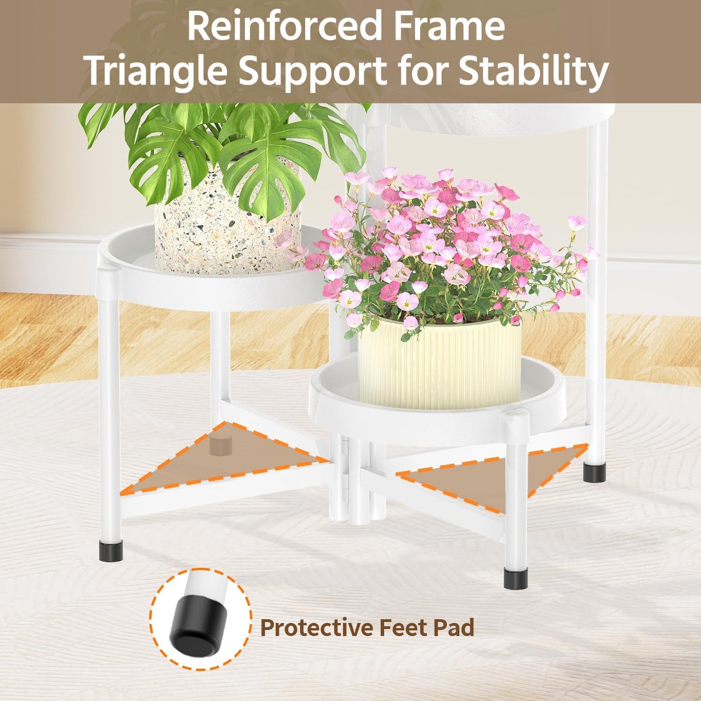 LASZOLA 5 Tiered Folding Plant Stand Indoor for Multiple Large Planter, Tall Heavy Duty Adjustable Rack with Rust Proof Plastic Shelving, Sturdy Vertical Tree Organizer for Narrow Inside Floor, White