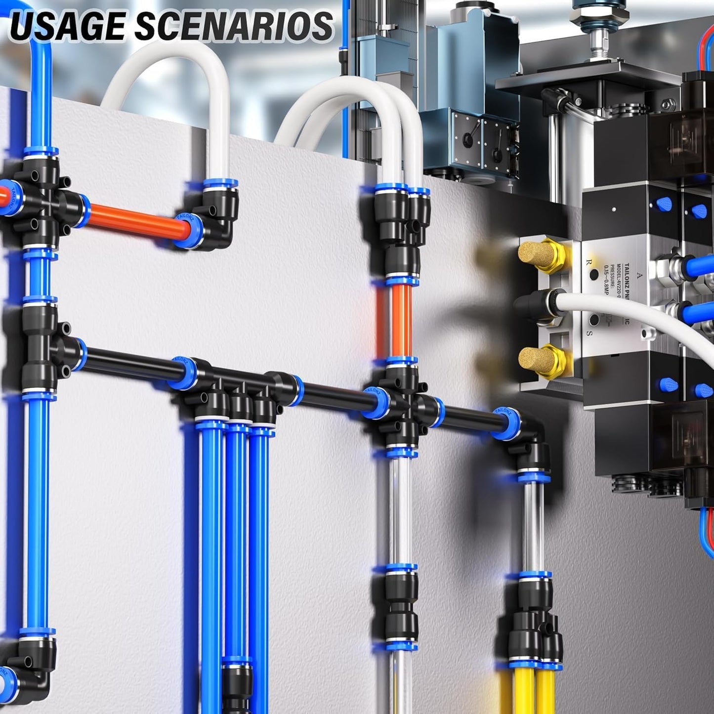 TAILONZ PNEUMATIC 5/32 Inch od Push to Connect Fittings Pneumatic Fittings Kit 10 Spliters+10 Elbows+10 tee+10 Straight+10 PPF+10 PP (60 pcs)