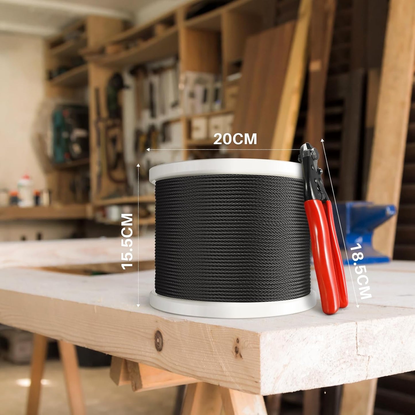 1000FT 1/8" Black T316 Stainless Steel Cable, 7x7 Strands Construction, Black Wire Rope Aircraft Cable for Indoor, Outdoor, Deck Fence Railing, and DIY Balustrades