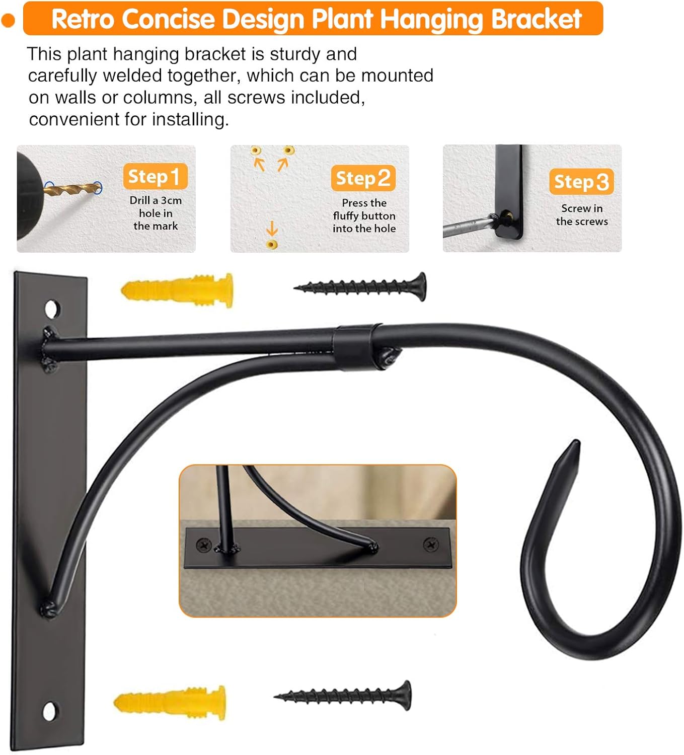 Wall Mount Plant Hanging Bracket, 11 Inches Hanging Plant Hook, Heavy Duty Rustic Decorative Metal Plant Hanger for Hanging Plant Flower Lantern Bird Feeder Wind Chimes (Set of 2)