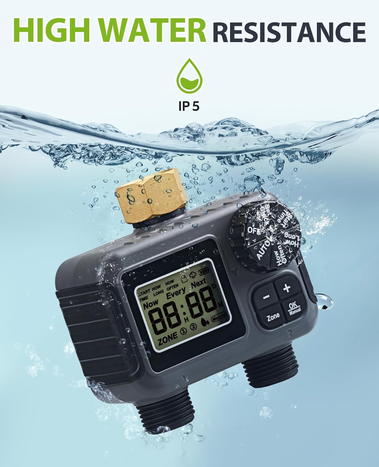 HIRALIY Sprinkler Timer, Water Timer for Garden Hose 2 Zone, Programmable for Watering, Automatic Irrigation System for Yard Lawn, Brass Connector, IP5 Waterproof
