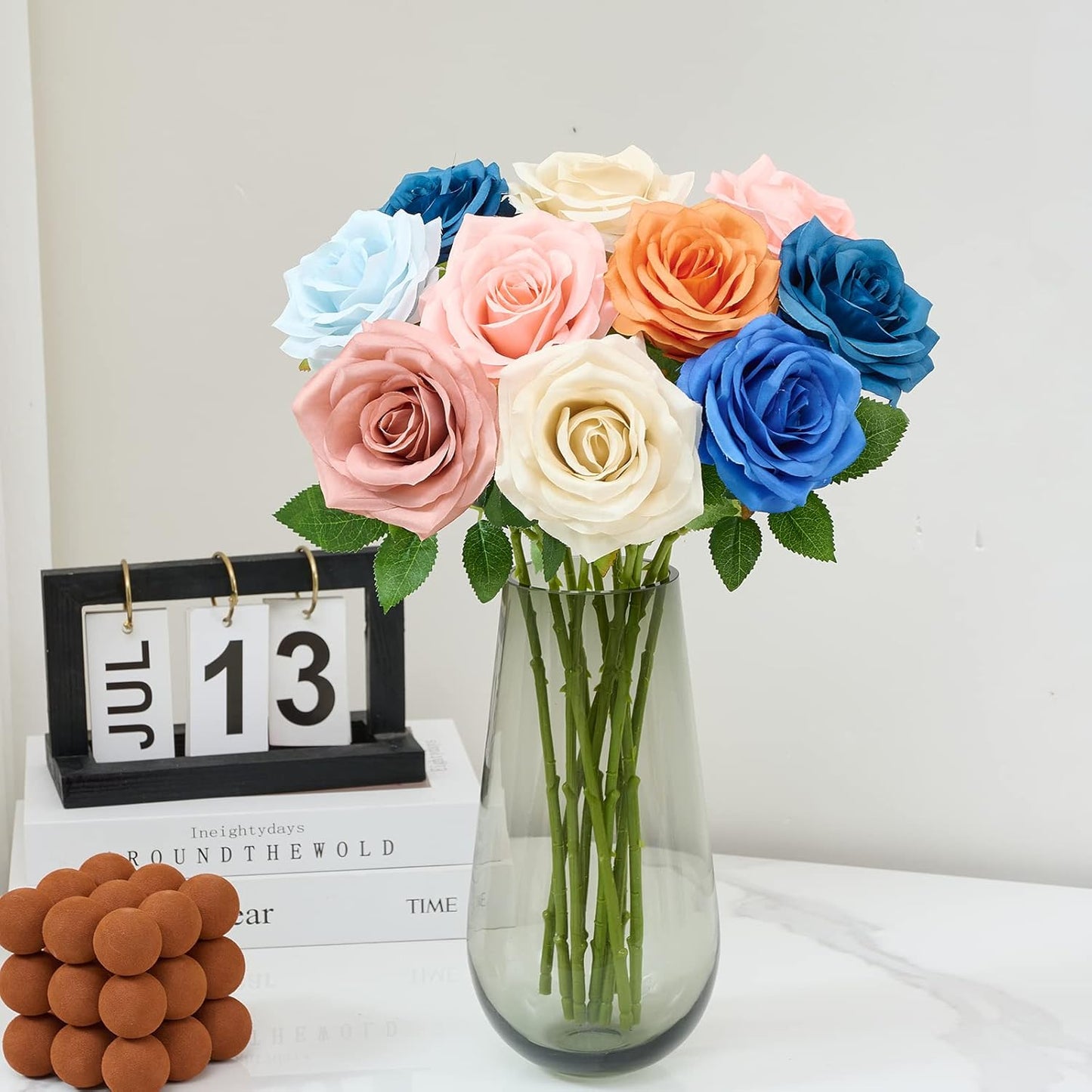 Artificial Rose 10pcs Open Flower Bouquet Faux Rose Stems for Wedding Arrangement, Bridal Bouquet, Centerpiece, Fake Faux Silk Flowers (Dusty Pink)