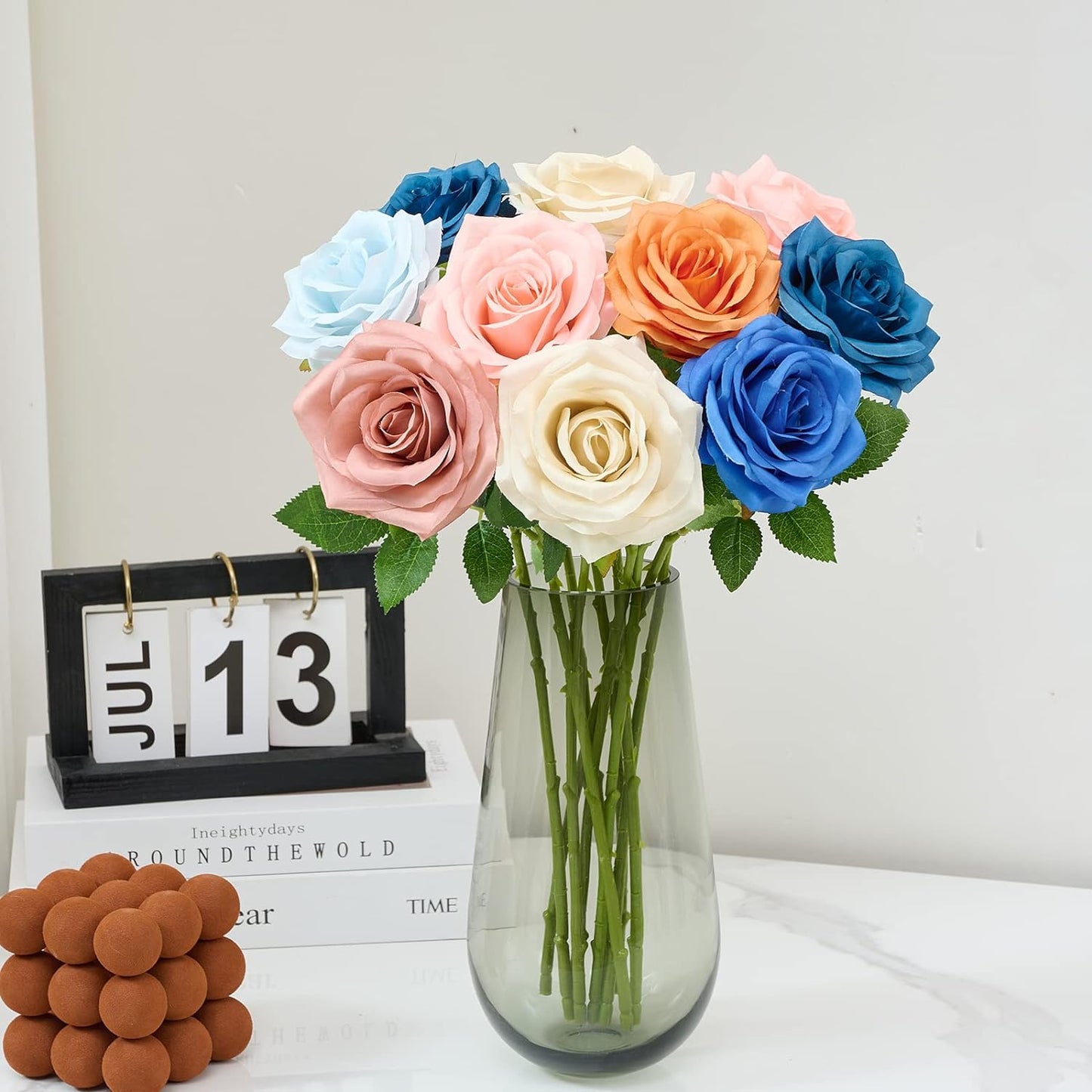 Artificial Rose 10pcs Open Flower Bouquet Faux Rose Stems for Wedding Arrangement, Bridal Bouquet, Centerpiece, Fake Faux Silk Flowers (Dusty Purple)