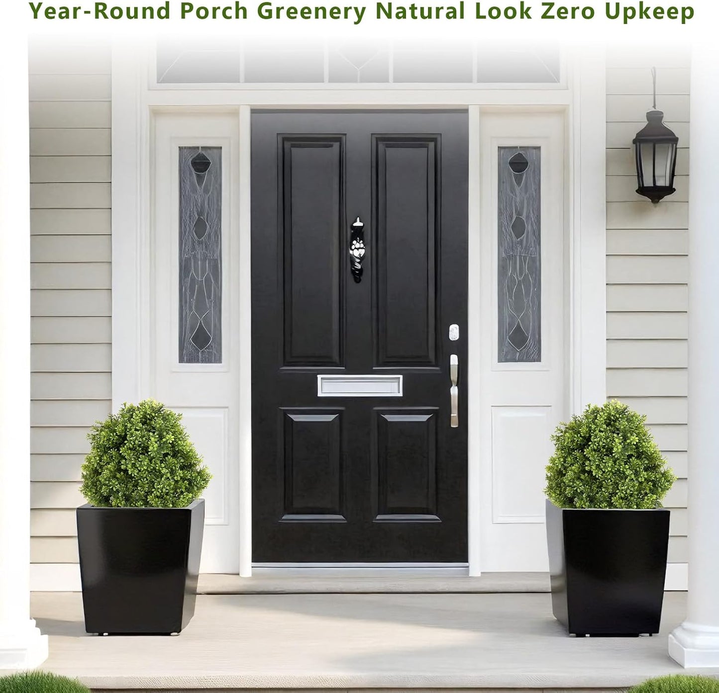 THE BLOOM TIMES 2ft Faux Boxwood Plants Outdoor Set of 2, Topiary Balls Artificial Outside Trees, 24" UV Resistant Fake Greenery Bushes & Shrubs for Front Porch Planter